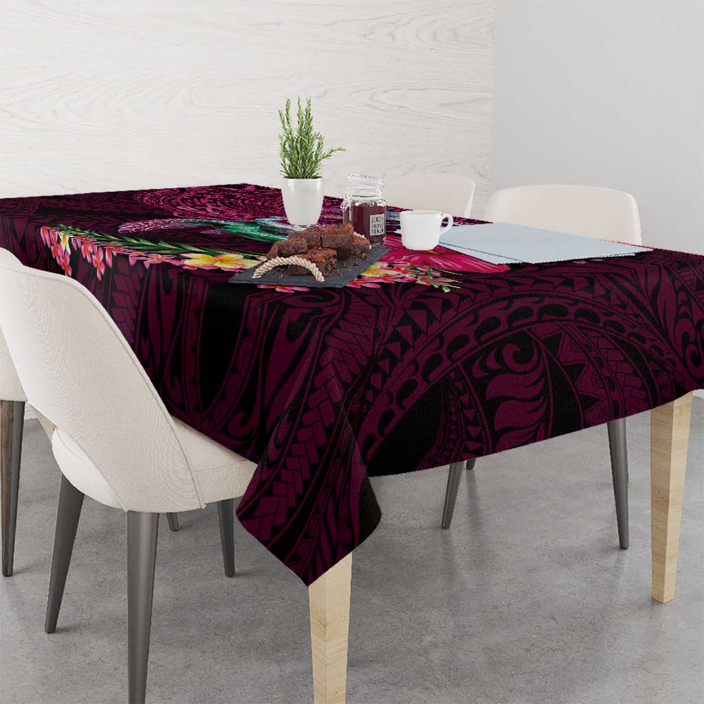 Hawaiian Plumeria and Hibiscus with Turtles Tablecloth Polynesian Art Red Color - Polynesian Pride