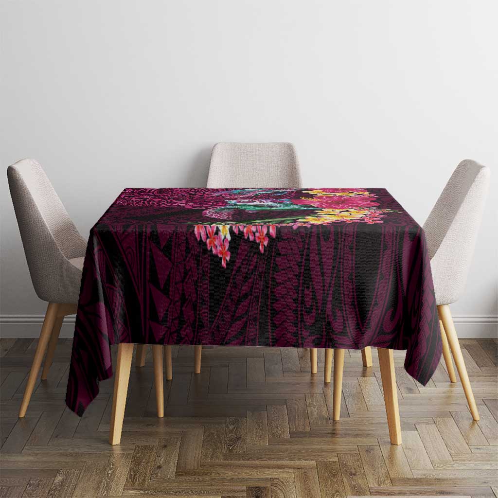 Hawaiian Plumeria and Hibiscus with Turtles Tablecloth Polynesian Art Red Color - Polynesian Pride