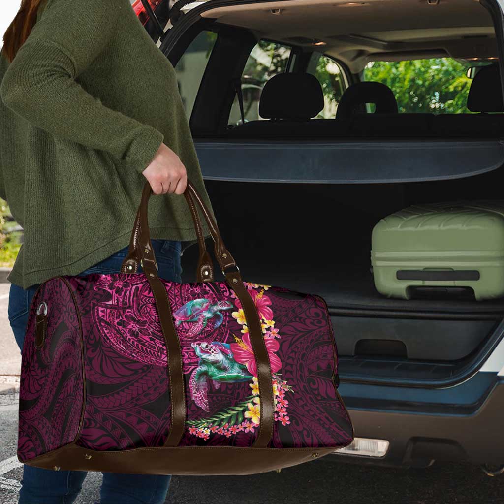 Hawaiian Plumeria and Hibiscus with Turtles Travel Bag Polynesian Art Red Color - Polynesian Pride