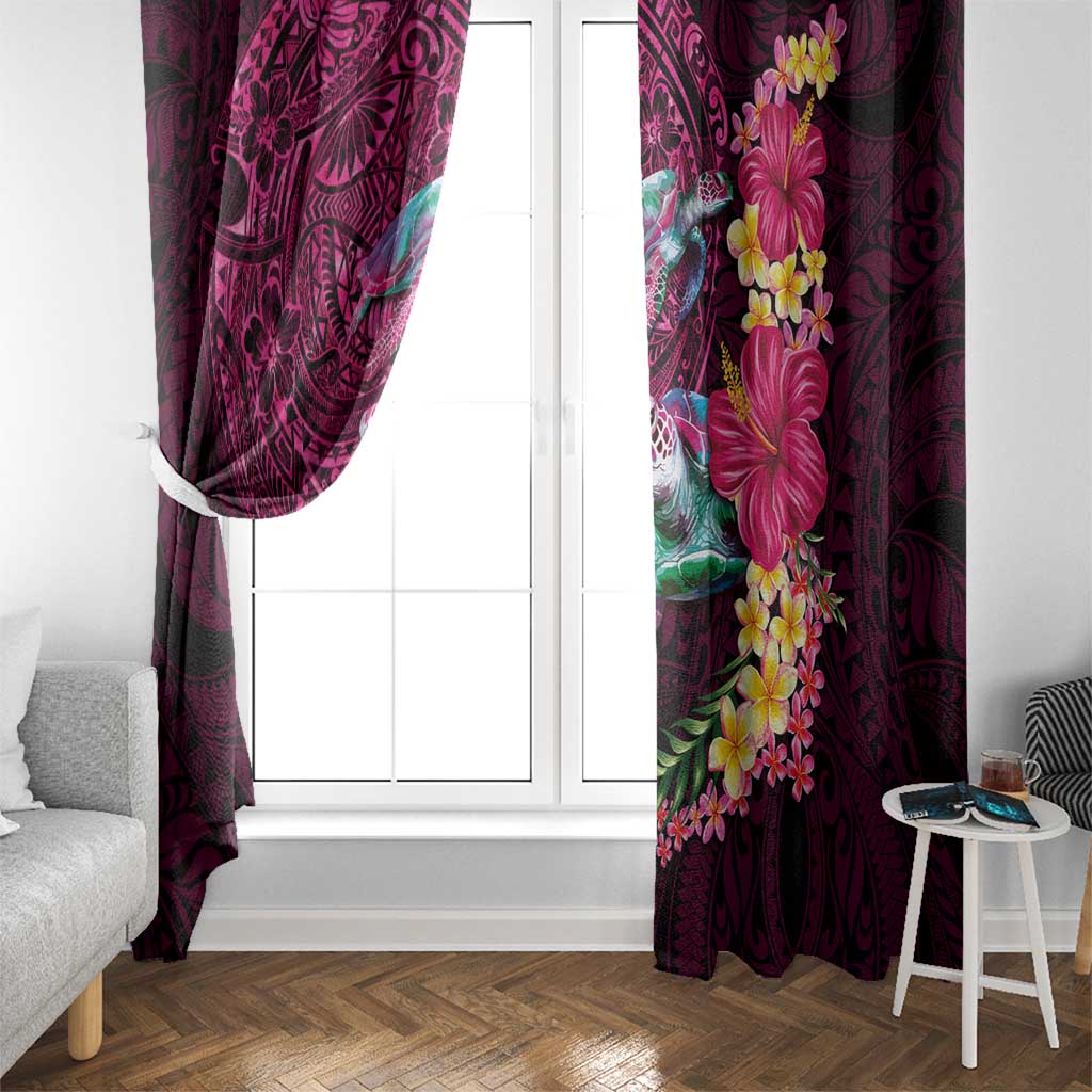 Hawaiian Plumeria and Hibiscus with Turtles Window Curtain Polynesian Art Red Color - Polynesian Pride