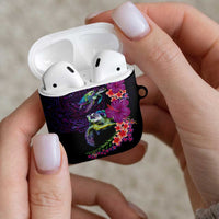Hawaiian Plumeria and Hibiscus with Turtles AirPods Case Polynesian Art Purple Color - Polynesian Pride
