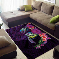 Hawaiian Plumeria and Hibiscus with Turtles Area Rug Polynesian Art Purple Color - Polynesian Pride