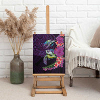 Hawaiian Plumeria and Hibiscus with Turtles Canvas Wall Art Polynesian Art Purple Color - Polynesian Pride