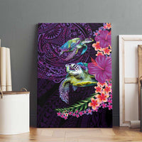 Hawaiian Plumeria and Hibiscus with Turtles Canvas Wall Art Polynesian Art Purple Color - Polynesian Pride