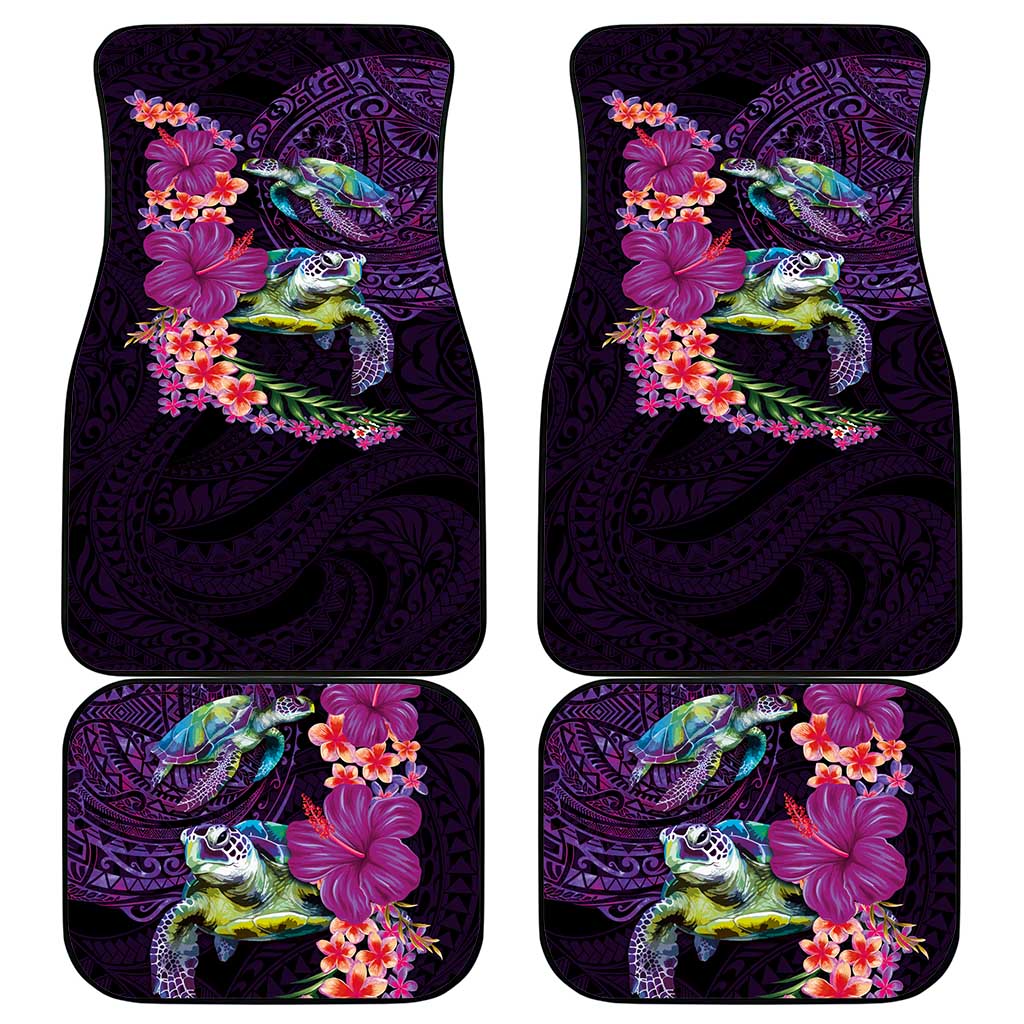 Hawaiian Plumeria and Hibiscus with Turtles Car Mats Polynesian Art Purple Color - Polynesian Pride