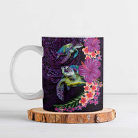Hawaiian Plumeria and Hibiscus with Turtles Ceramic Mug Polynesian Art Purple Color - Polynesian Pride