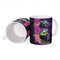 Hawaiian Plumeria and Hibiscus with Turtles Ceramic Mug Polynesian Art Purple Color - Polynesian Pride