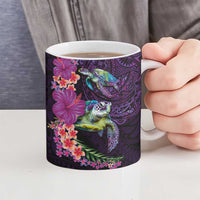 Hawaiian Plumeria and Hibiscus with Turtles Ceramic Mug Polynesian Art Purple Color - Polynesian Pride