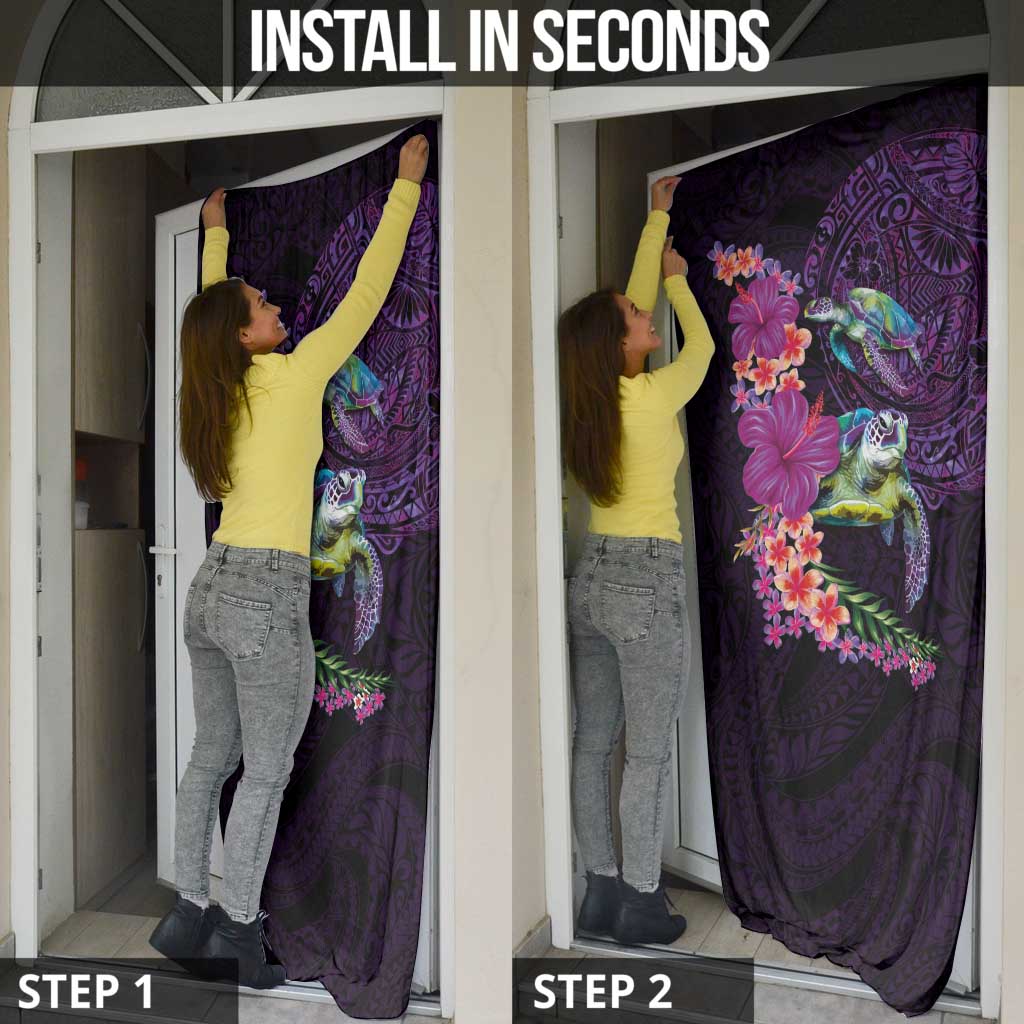 Hawaiian Plumeria and Hibiscus with Turtles Door Cover Polynesian Art Purple Color - Polynesian Pride