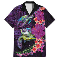 Hawaiian Plumeria and Hibiscus with Turtles Hawaiian Shirt Polynesian Art Purple Color - Polynesian Pride