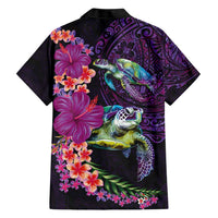 Hawaiian Plumeria and Hibiscus with Turtles Hawaiian Shirt Polynesian Art Purple Color - Polynesian Pride