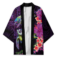 Hawaiian Plumeria and Hibiscus with Turtles Kimono Polynesian Art Purple Color - Polynesian Pride