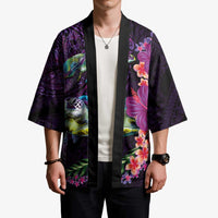 Hawaiian Plumeria and Hibiscus with Turtles Kimono Polynesian Art Purple Color - Polynesian Pride
