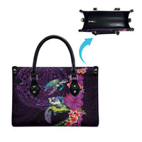 Hawaiian Plumeria and Hibiscus with Turtles Leather Bag Polynesian Art Purple Color - Polynesian Pride