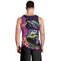 Hawaiian Plumeria and Hibiscus with Turtles Men Tank Top Polynesian Art Purple Color - Polynesian Pride