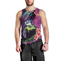 Hawaiian Plumeria and Hibiscus with Turtles Men Tank Top Polynesian Art Purple Color - Polynesian Pride