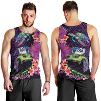 Hawaiian Plumeria and Hibiscus with Turtles Men Tank Top Polynesian Art Purple Color - Polynesian Pride