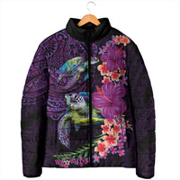 Hawaiian Plumeria and Hibiscus with Turtles Padded Jacket Polynesian Art Purple Color - Polynesian Pride
