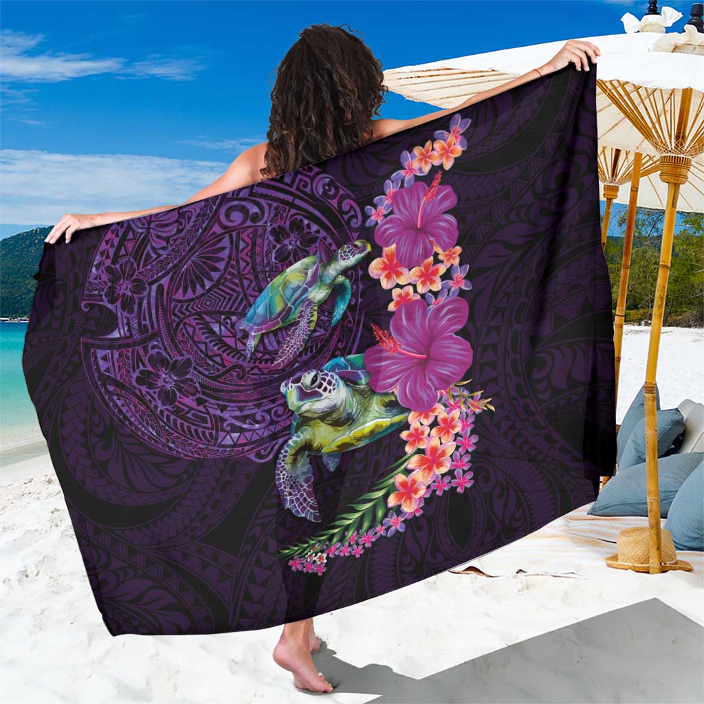 Hawaiian Plumeria and Hibiscus with Turtles Sarong Polynesian Art Purple Color - Polynesian Pride