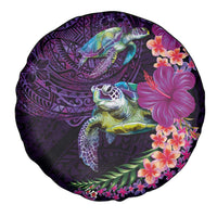 Hawaiian Plumeria and Hibiscus with Turtles Spare Tire Cover Polynesian Art Purple Color - Polynesian Pride