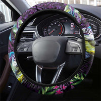 Hawaiian Plumeria and Hibiscus with Turtles Steering Wheel Cover Polynesian Art Purple Color - Polynesian Pride