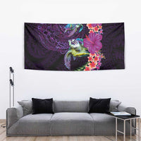 Hawaiian Plumeria and Hibiscus with Turtles Tapestry Polynesian Art Purple Color - Polynesian Pride