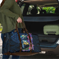 Hawaiian Plumeria and Hibiscus with Turtles Travel Bag Polynesian Art Dark Cyan Color - Polynesian Pride