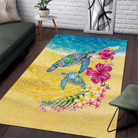 Hawaiian Tropical Plants Turtles Area Rug Watercolor Style - Polynesian Pride
