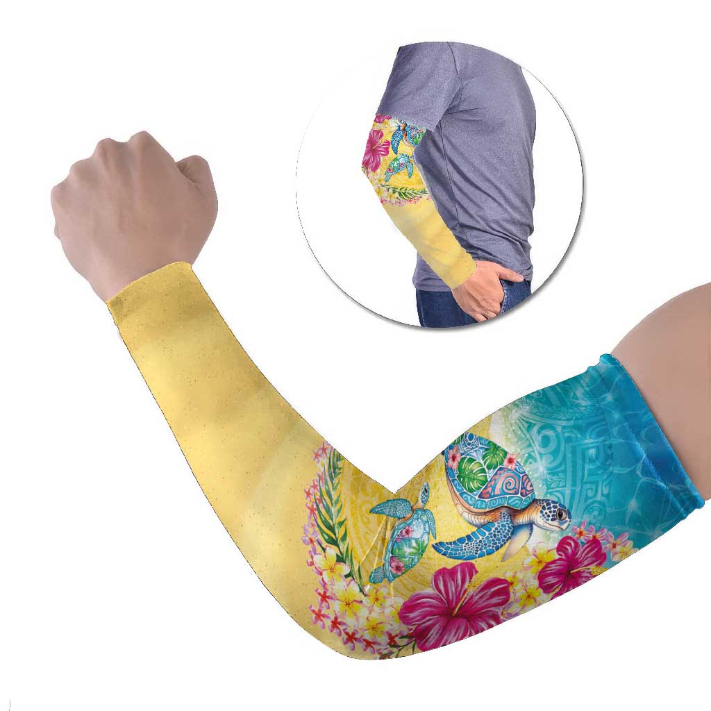 Hawaiian Tropical Plants Turtles Arm Sleeves Watercolor Style LT03 Set of 2 Multicolor - Polynesian Pride