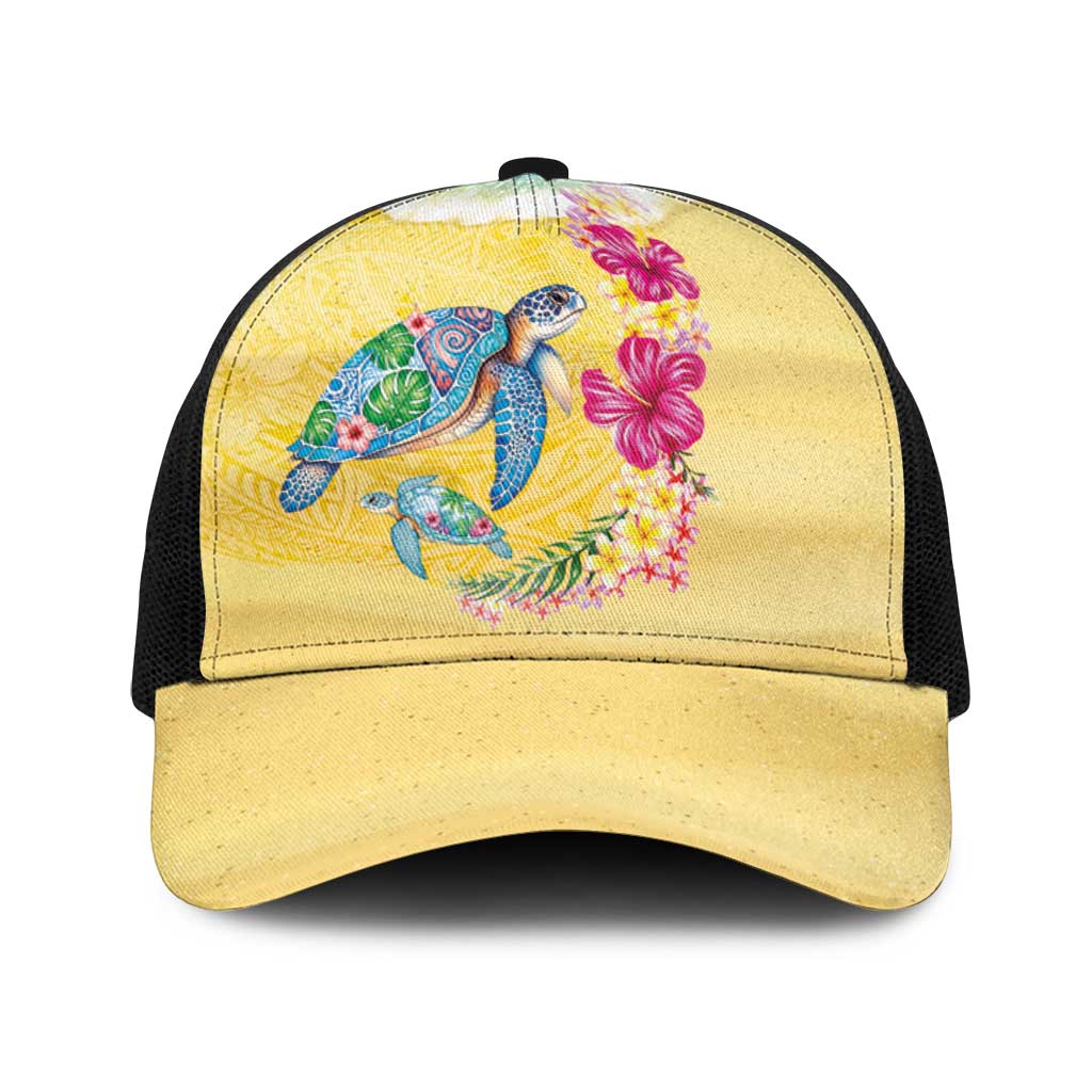Hawaiian Tropical Plants Turtles Baseball Net Cap Watercolor Style - Polynesian Pride