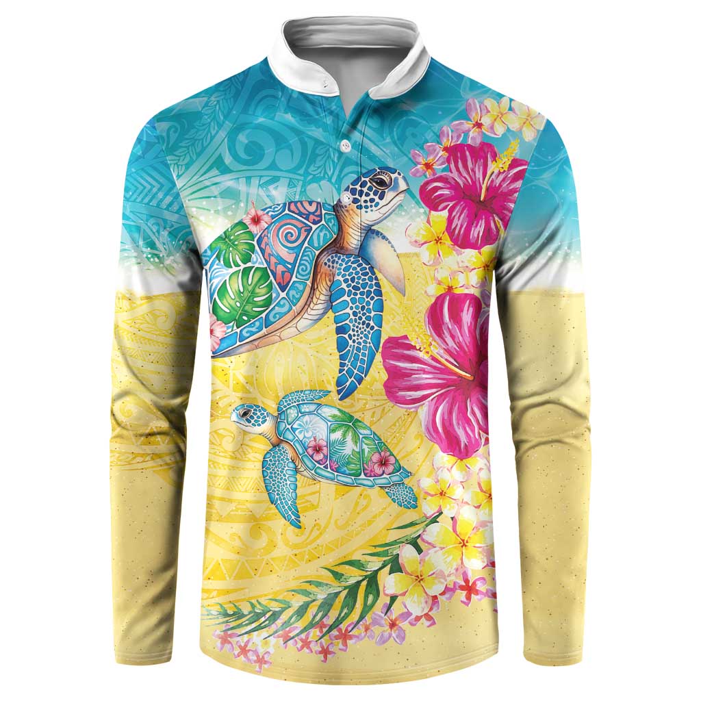 Hawaiian Tropical Plants Turtles Button Sweatshirt Watercolor Style - Polynesian Pride