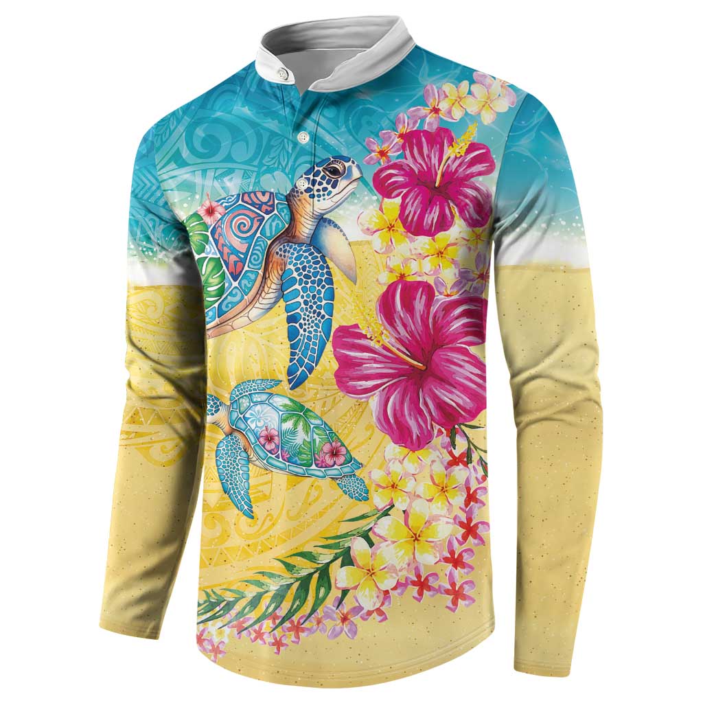 Hawaiian Tropical Plants Turtles Button Sweatshirt Watercolor Style - Polynesian Pride