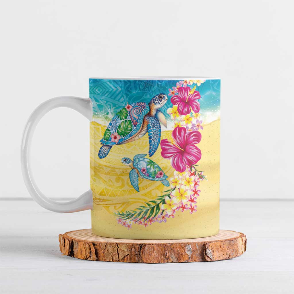 Hawaiian Tropical Plants Turtles Ceramic Mug Watercolor Style LT03 Multicolor - Polynesian Pride