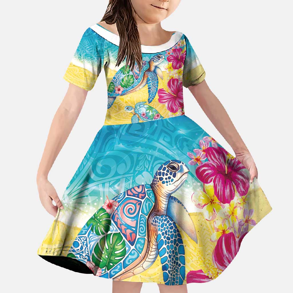 Hawaiian Tropical Plants Turtles Family Matching Long Sleeve Bodycon Dress and Hawaiian Shirt Watercolor Style - Polynesian Pride