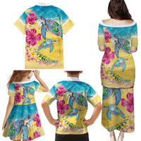 Hawaiian Tropical Plants Turtles Family Matching Puletasi and Hawaiian Shirt Watercolor Style - Polynesian Pride