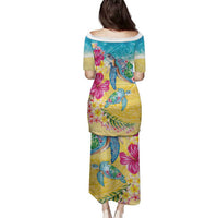 Hawaiian Tropical Plants Turtles Family Matching Puletasi and Hawaiian Shirt Watercolor Style - Polynesian Pride