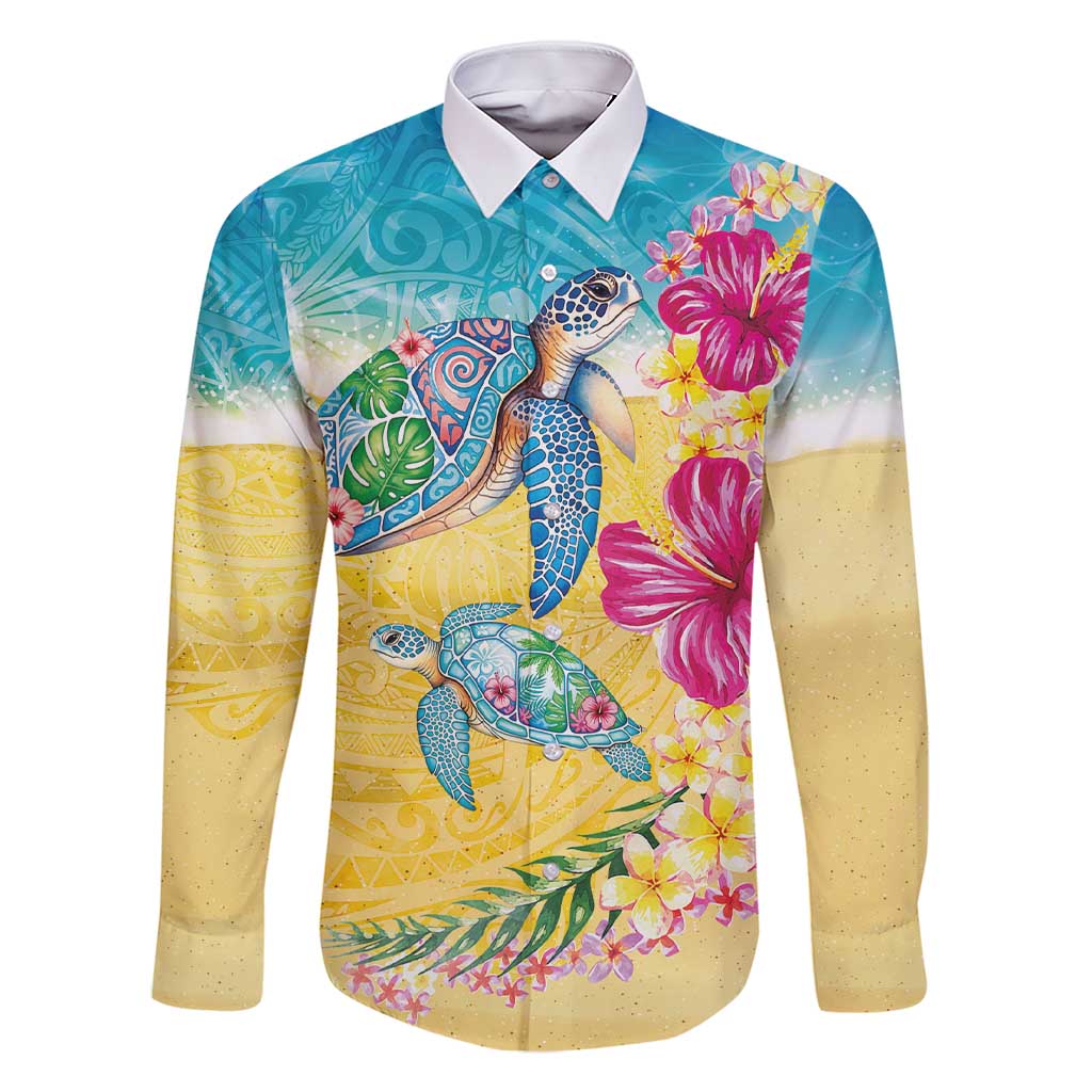 Hawaiian Tropical Plants Turtles Family Matching Short Sleeve Bodycon Dress and Hawaiian Shirt Watercolor Style - Polynesian Pride