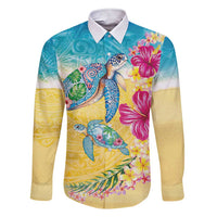 Hawaiian Tropical Plants Turtles Family Matching Short Sleeve Bodycon Dress and Hawaiian Shirt Watercolor Style - Polynesian Pride