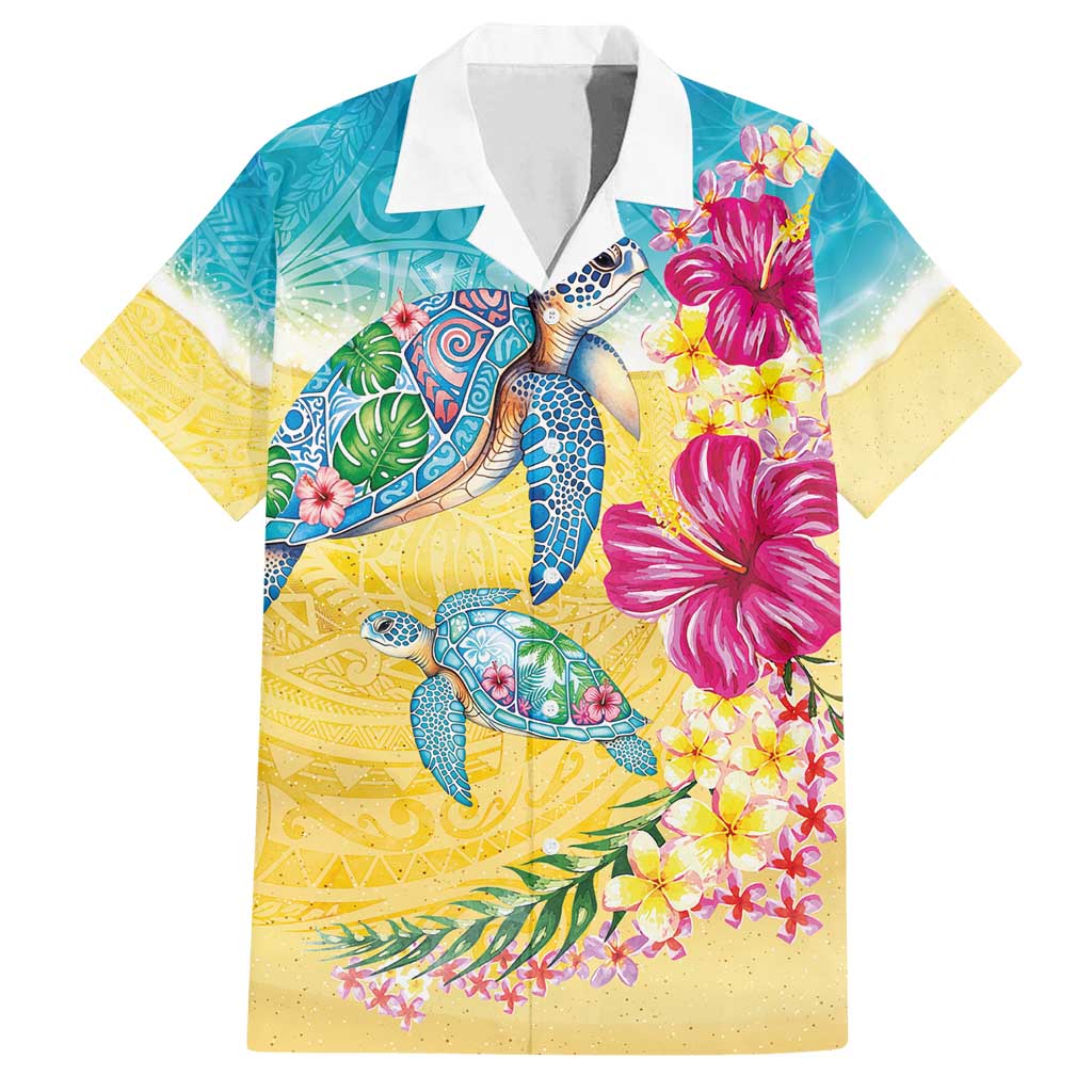 Hawaiian Tropical Plants Turtles Family Matching Summer Maxi Dress and Hawaiian Shirt Watercolor Style - Polynesian Pride