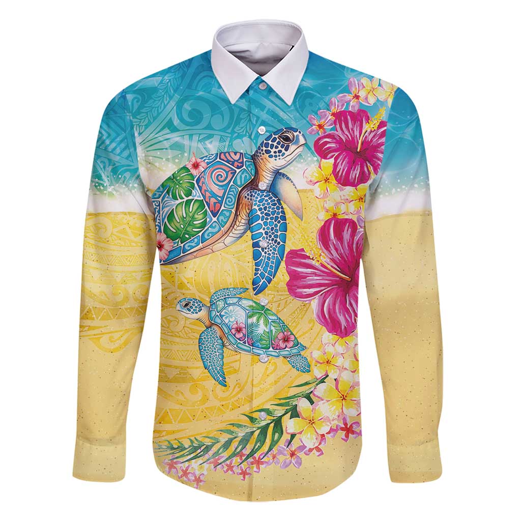 Hawaiian Tropical Plants Turtles Family Matching Summer Maxi Dress and Hawaiian Shirt Watercolor Style - Polynesian Pride