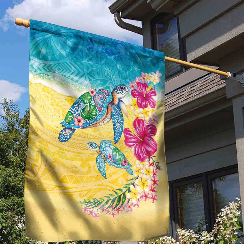Hawaiian Tropical Plants Turtles Garden Flag Watercolor Style - Polynesian Pride