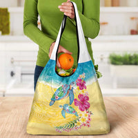 Hawaiian Tropical Plants Turtles Grocery Bag Watercolor Style - Polynesian Pride