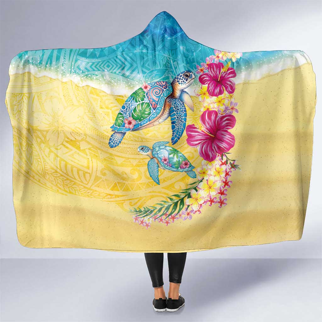 Hawaiian Tropical Plants Turtles Hooded Blanket Watercolor Style - Polynesian Pride
