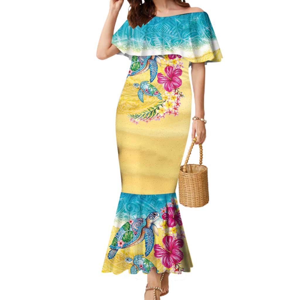 Hawaiian Tropical Plants Turtles Mermaid Dress Watercolor Style - Polynesian Pride