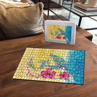 Hawaiian Tropical Plants Turtles Puzzle Watercolor Style - Polynesian Pride