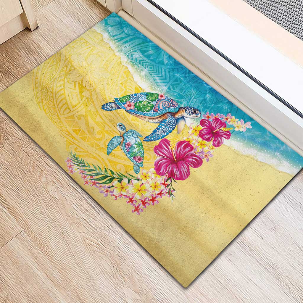 Hawaiian Tropical Plants Turtles Rubber Doormat Watercolor Style - Polynesian Pride