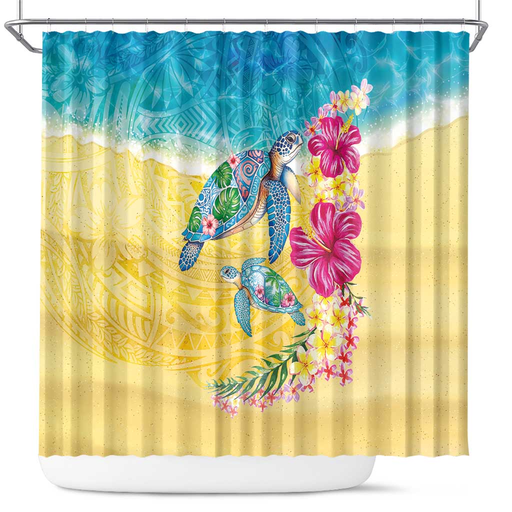 Hawaiian Tropical Plants Turtles Shower Curtain Watercolor Style LT03 Multicolor - Polynesian Pride