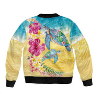 Hawaiian Tropical Plants Turtles Sleeve Zip Bomber Jacket Watercolor Style - Polynesian Pride