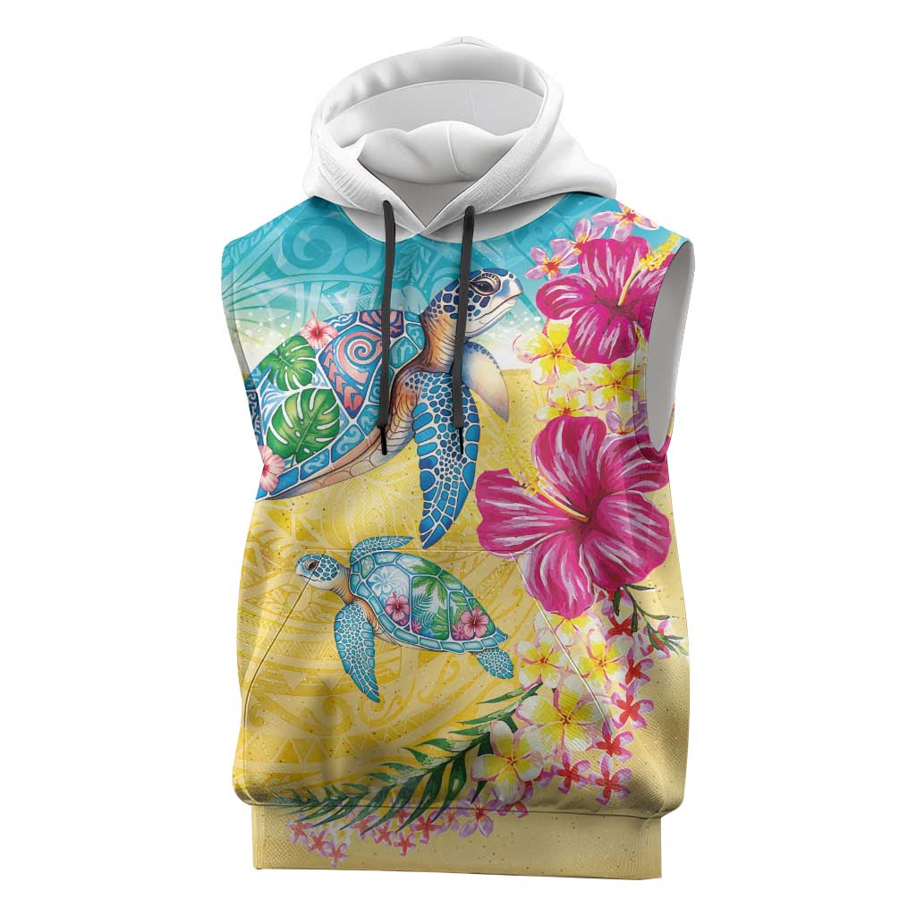 Hawaiian Tropical Plants Turtles Sleeveless Hoodie Watercolor Style LT03 Multicolor - Polynesian Pride