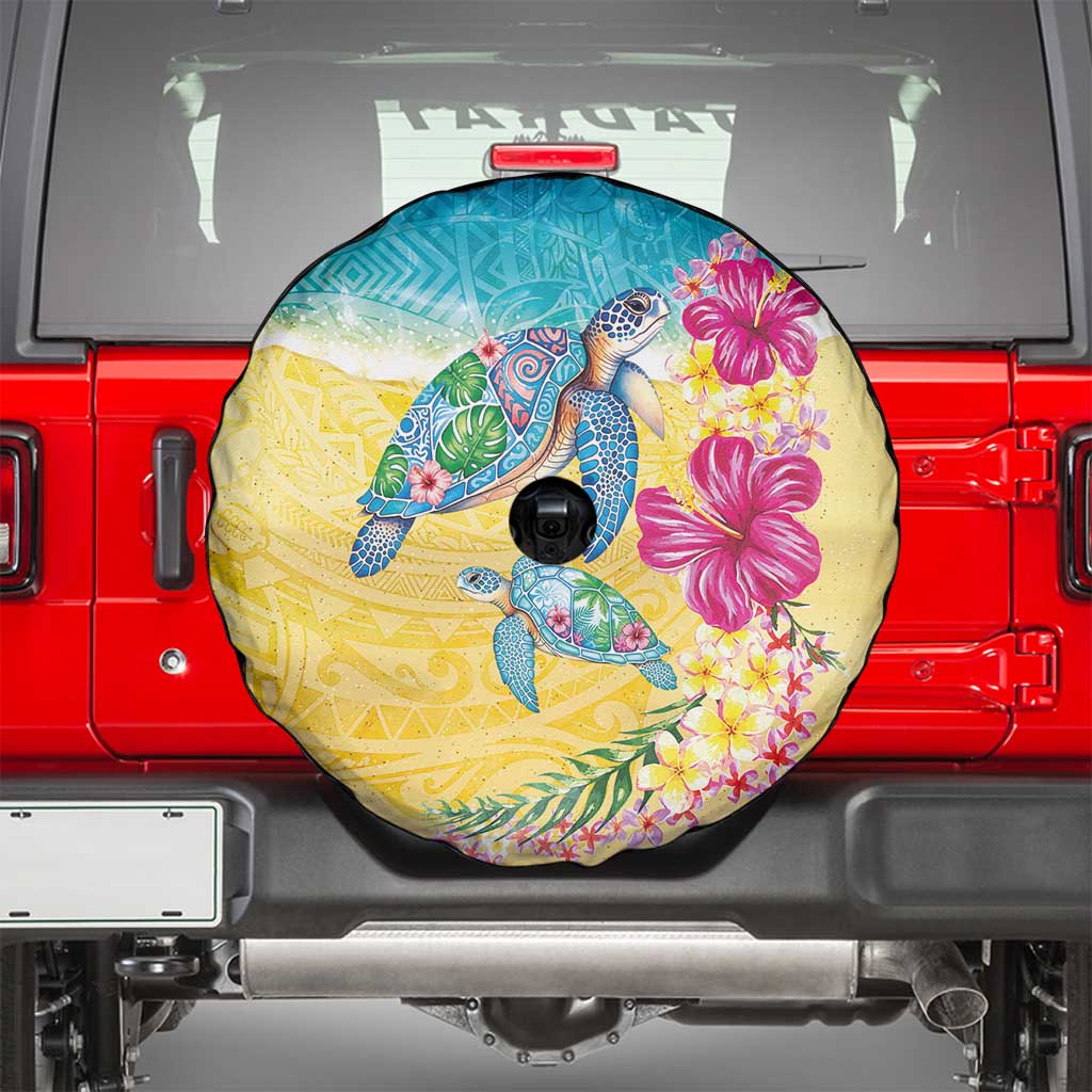 Hawaiian Tropical Plants Turtles Spare Tire Cover Watercolor Style - Polynesian Pride